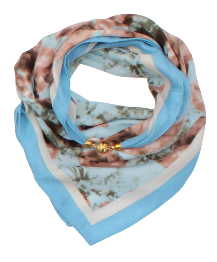 Medvilninė skarelė su magnetiniu užsegimu mėlyna s940