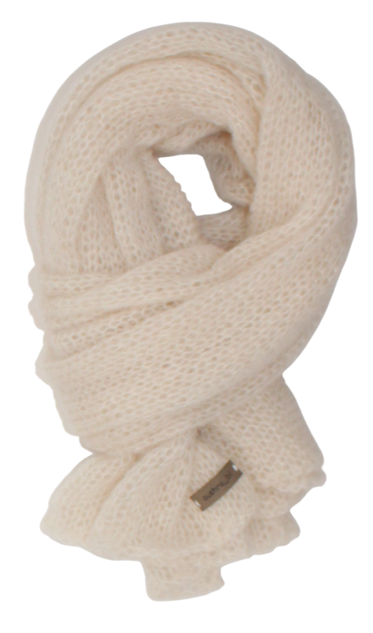 Alpakos ir šilko megztas šalikas, natūralios vilnos spalvos (BRA1)