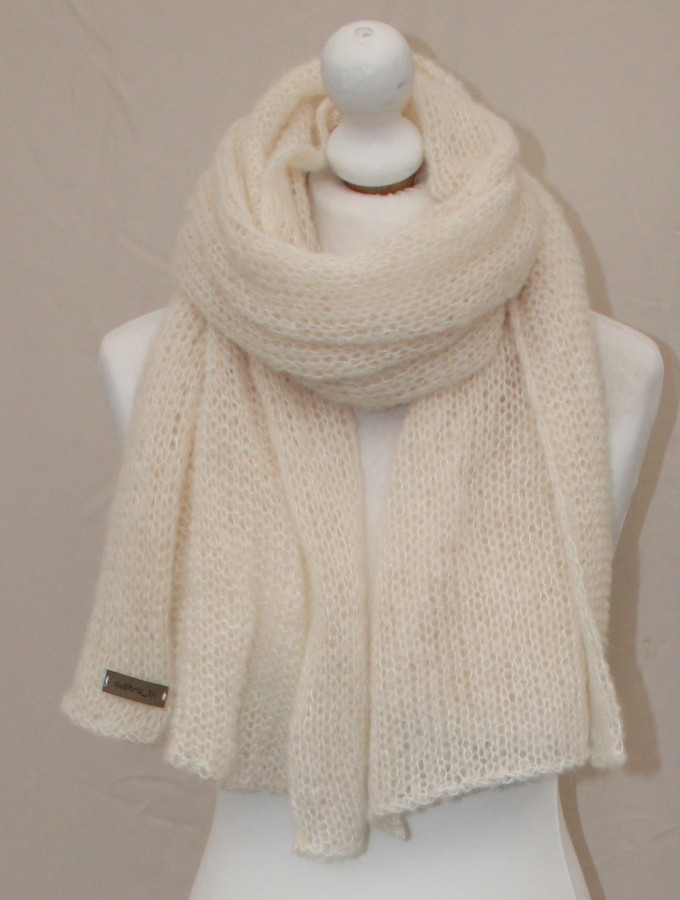 Alpakos ir šilko megztas šalikas, natūralios vilnos spalvos (BRA1)