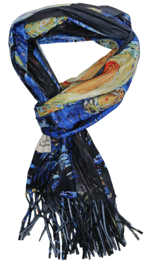 Margas mėlynas, su piešiniu, dvipusis šiltas šalikas s873