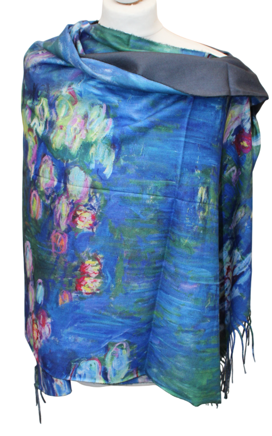 Mėlynas, su piešiniu, dvipusis šiltas šalikas s876