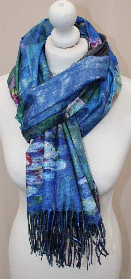 Mėlynas, su piešiniu, dvipusis šiltas šalikas s876