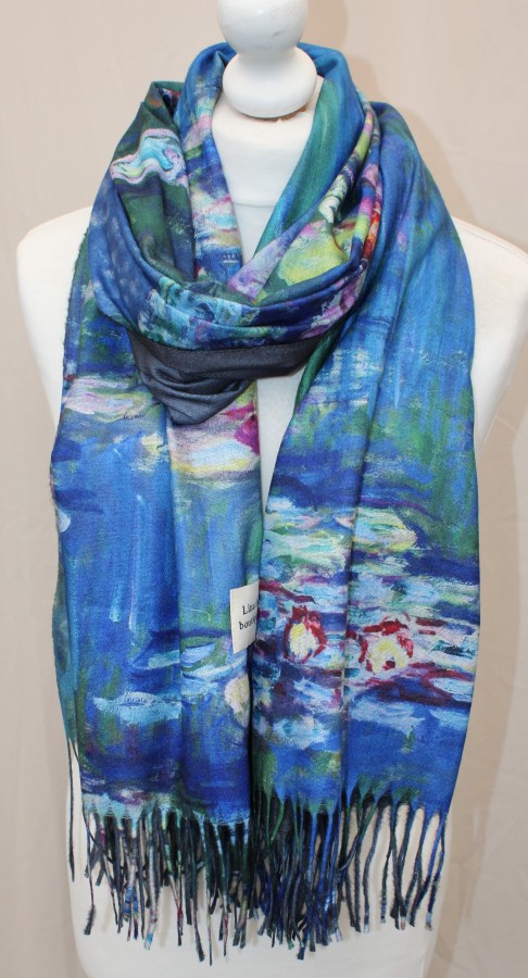 Mėlynas, su piešiniu, dvipusis šiltas šalikas s876