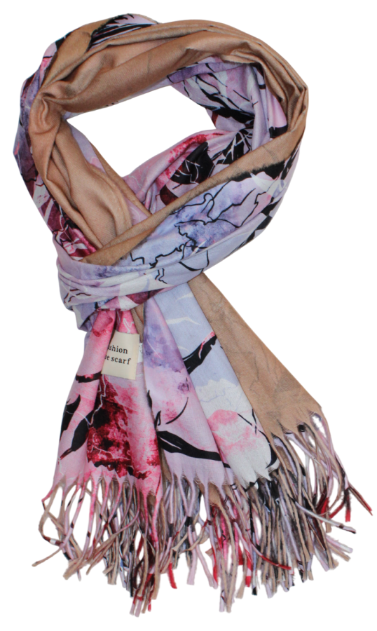 Margas šviesus, su piešiniu, dvipusis šiltas šalikas s874