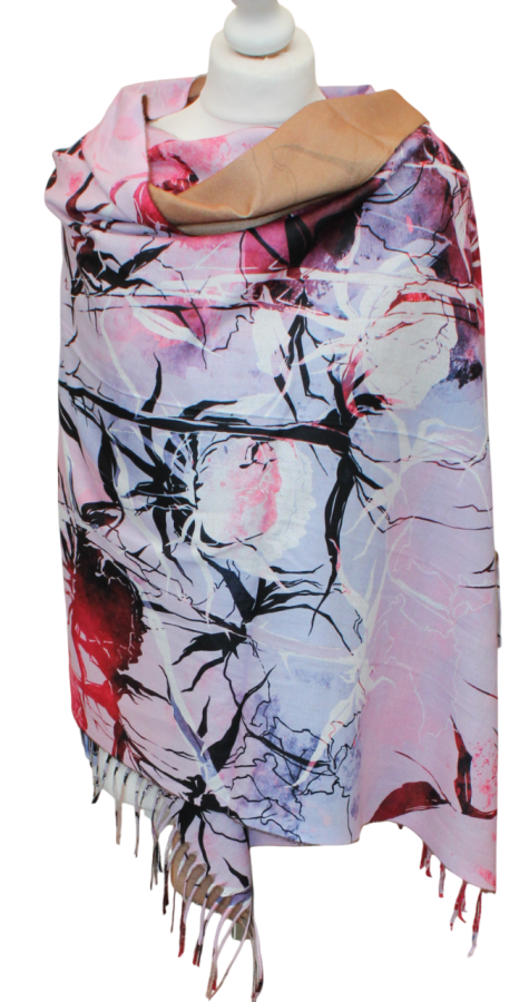 Margas šviesus, su piešiniu, dvipusis šiltas šalikas s874