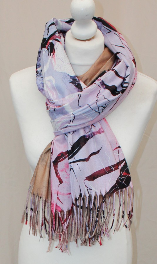 Margas šviesus, su piešiniu, dvipusis šiltas šalikas s874