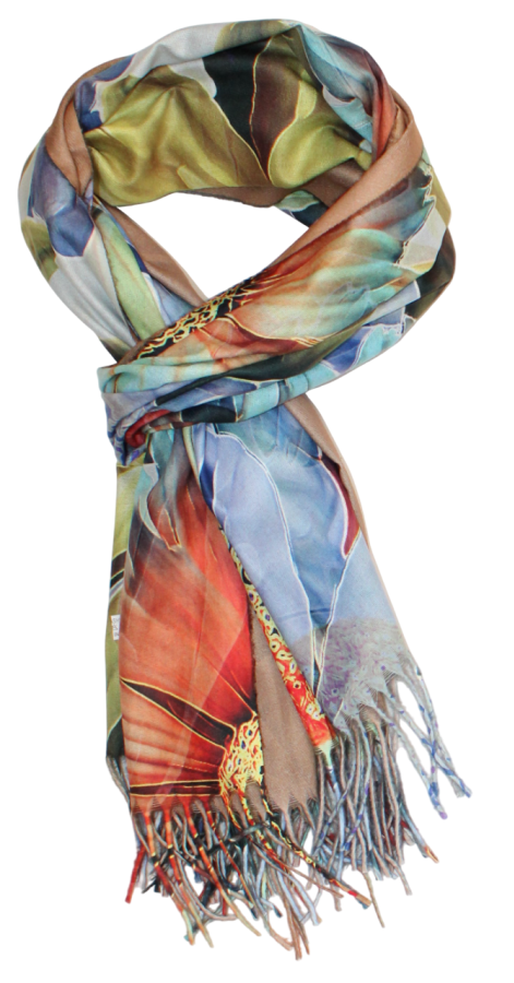 Šviesus, su saulėgrąžomis, dvipusis šiltas šalikas s878