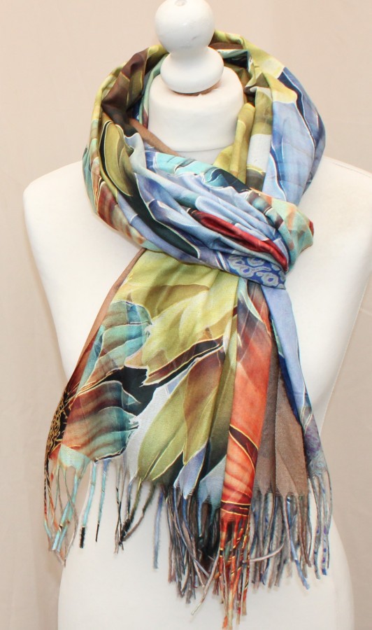 Šviesus, su saulėgrąžomis, dvipusis šiltas šalikas s878