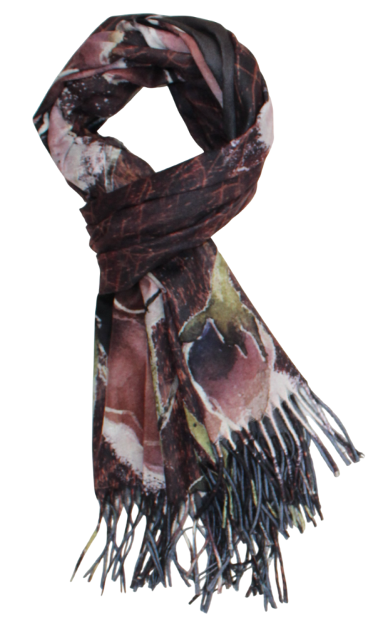 Rudas pilkas, su piešiniu, dvipusis šiltas šalikas s875