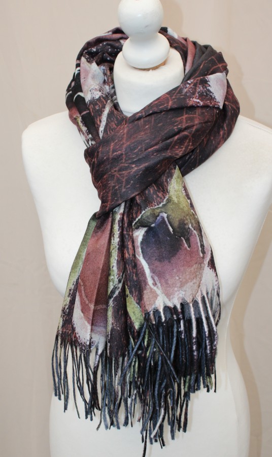 Rudas pilkas, su piešiniu, dvipusis šiltas šalikas s875