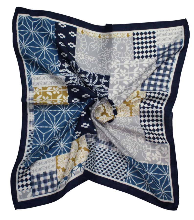 Medvilninė skarelė, mėlyni geometriniai raštai s911