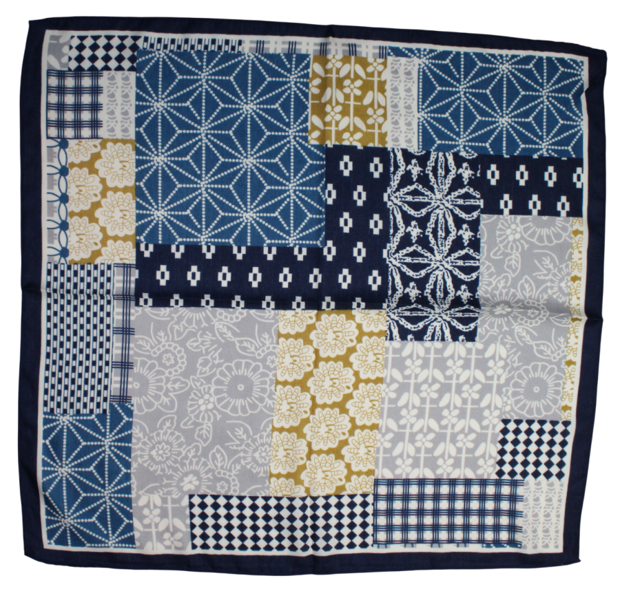Medvilninė skarelė, mėlyni geometriniai raštai s911