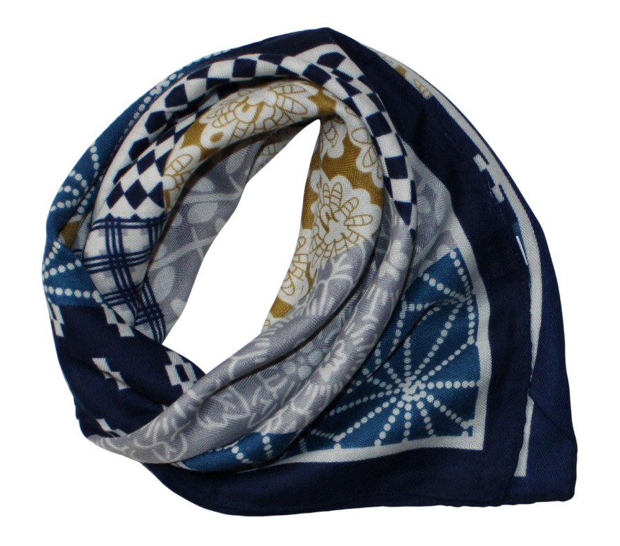 Medvilninė skarelė, mėlyni geometriniai raštai s911