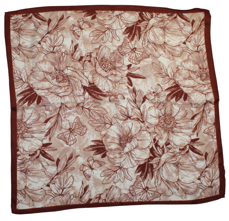 Medvilninė skarelė, rudos gėlės s915