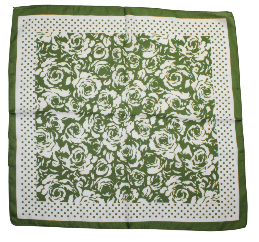 Medvilninė skarelė, žalios rožės s924