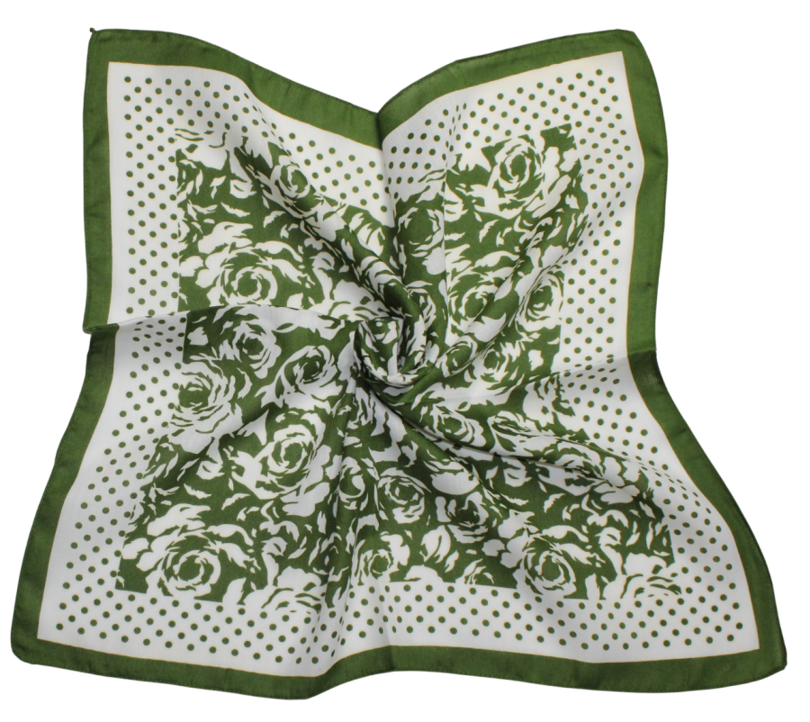 Medvilninė skarelė, žalios rožės s924