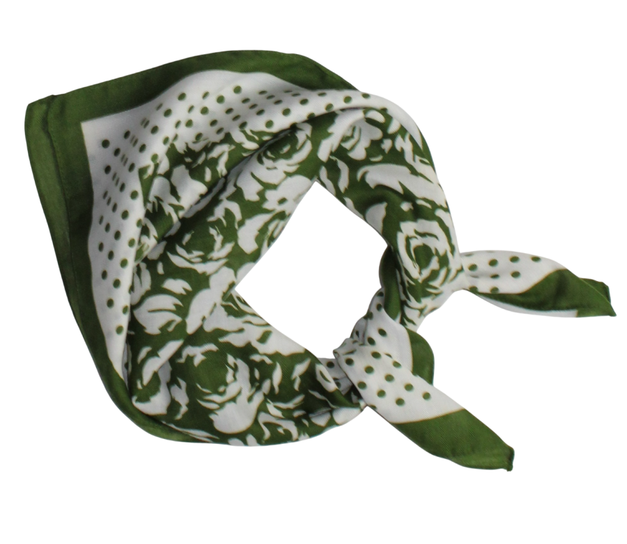 Medvilninė skarelė, žalios rožės s924