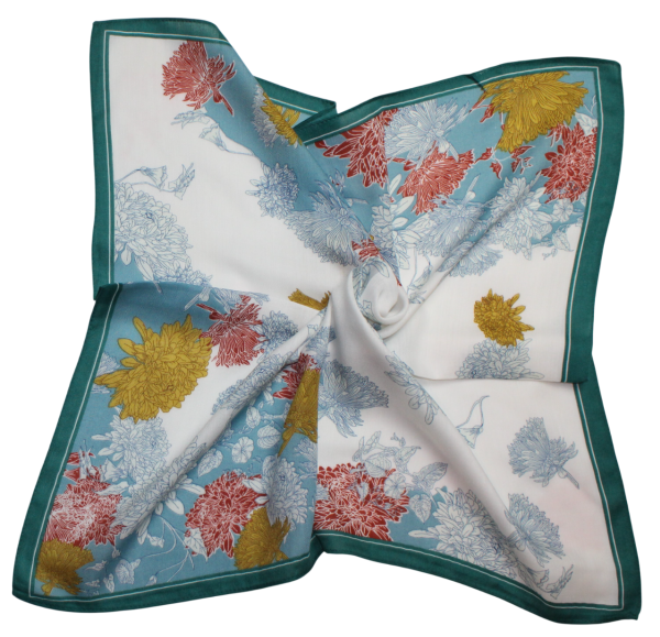 Medvilninė skarelė, balta žydra, gėlės s912