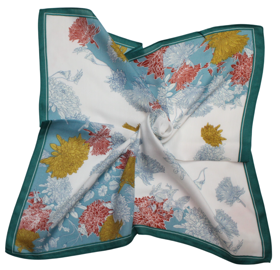 Medvilninė skarelė, balta žydra, gėlės s912