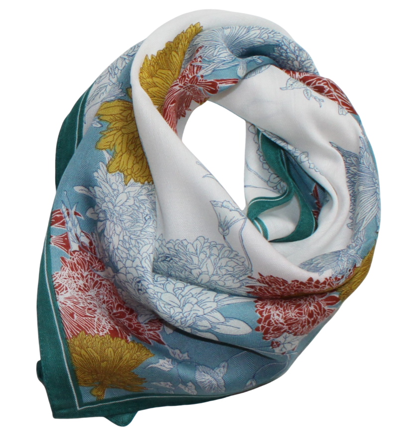 Medvilninė skarelė, balta žydra, gėlės s912