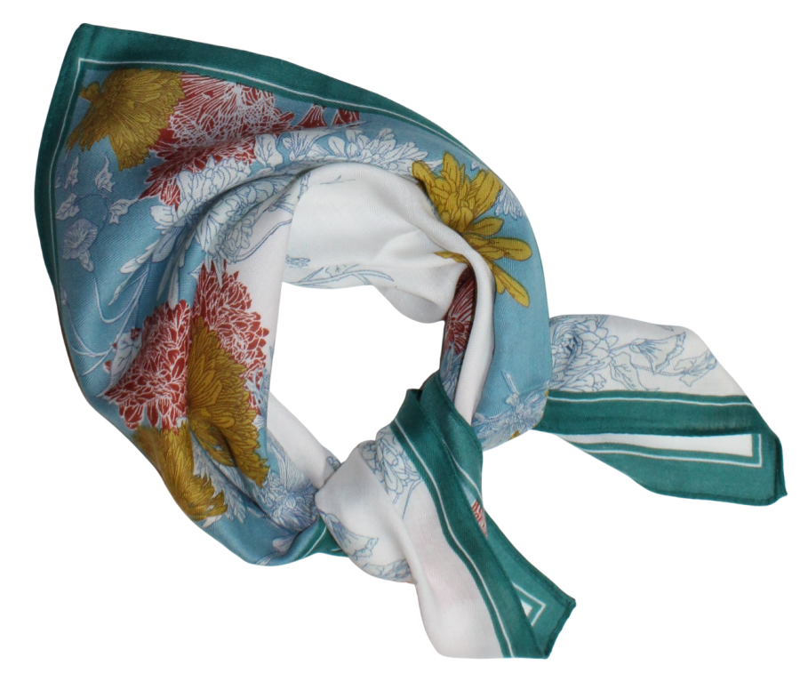 Medvilninė skarelė, balta žydra, gėlės s912