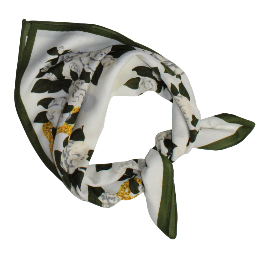 Medvilninė skarelė, Balta su žaliomis gėlėmis s923