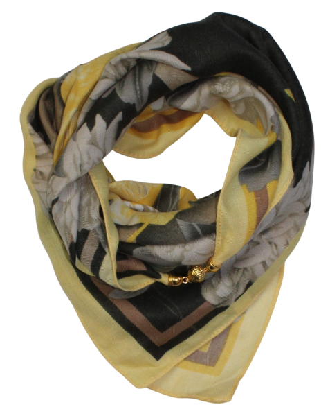 Medvilninė skarelė su magnetiniu užsegimu juoda geltona s931