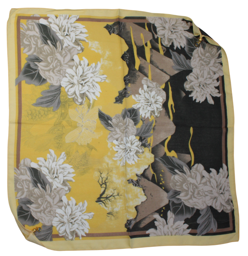 Medvilninė skarelė su magnetiniu užsegimu juoda geltona s931