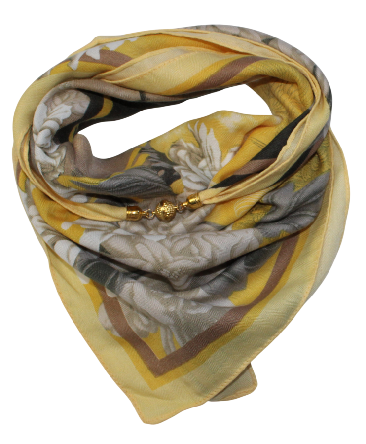 Medvilninė skarelė su magnetiniu užsegimu juoda geltona s931