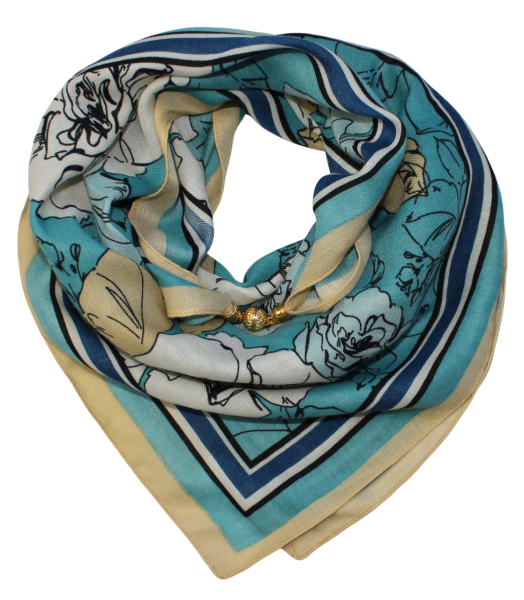 Medvilninė skarelė su magnetiniu užsegimu žydros rožės s936