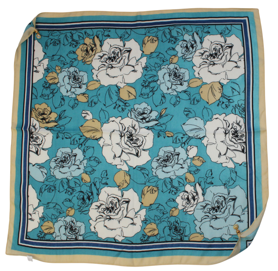 Medvilninė skarelė su magnetiniu užsegimu žydros rožės s936