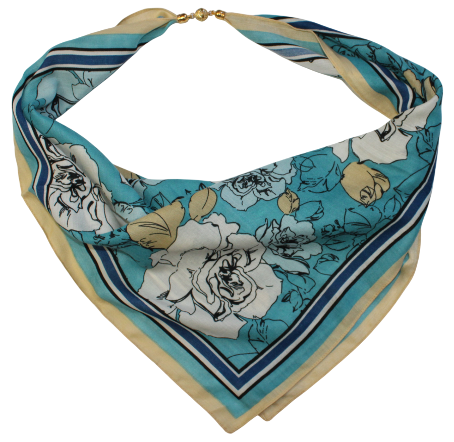 Medvilninė skarelė su magnetiniu užsegimu žydros rožės s936