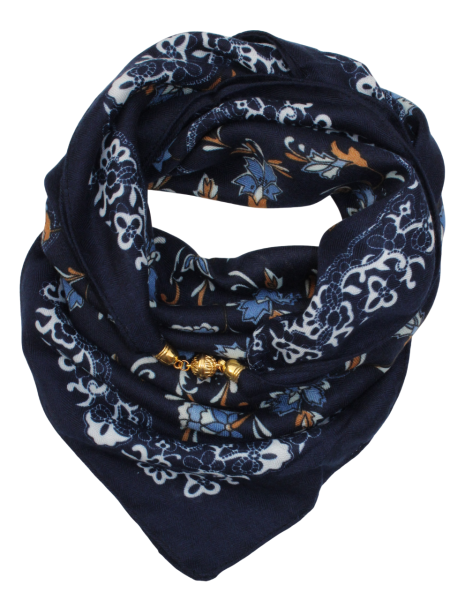 Medvilninė skarelė su magnetiniu užsegimu, tamsiai mėlyna s941