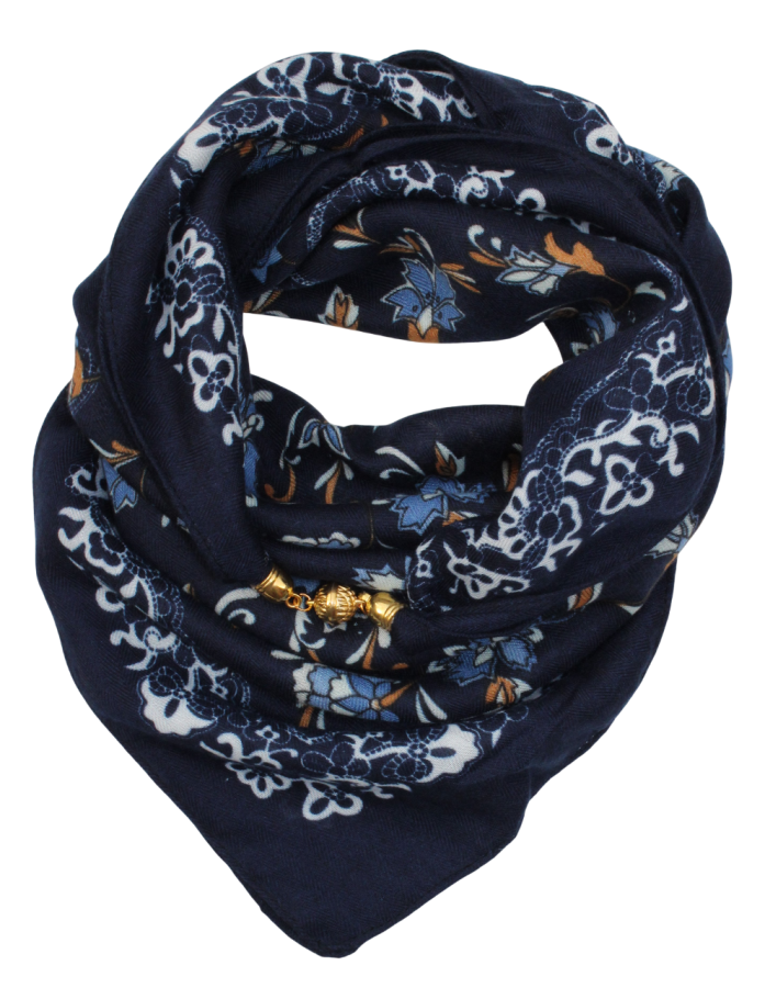 Medvilninė skarelė su magnetiniu užsegimu, tamsiai mėlyna s941