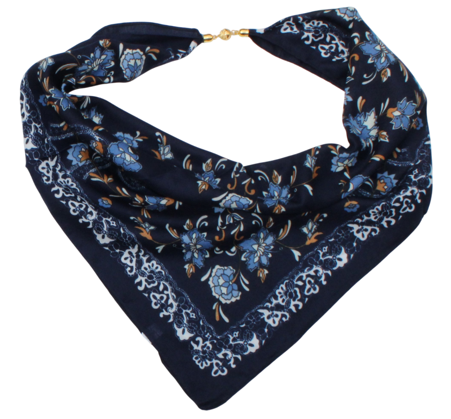 Medvilninė skarelė su magnetiniu užsegimu, tamsiai mėlyna s941