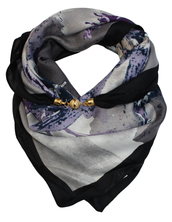 Medvilninė skarelė su magnetiniu užsegimu violetinė pilka s929