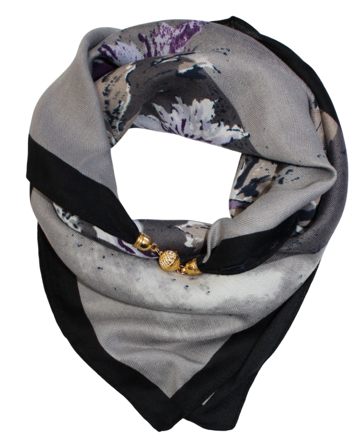 Medvilninė skarelė su magnetiniu užsegimu violetinė pilka s929