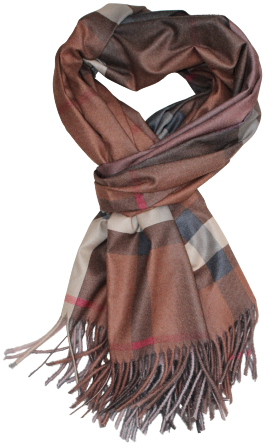 Pereinančios spalvos languotas rudas dvipusis šalikas s853