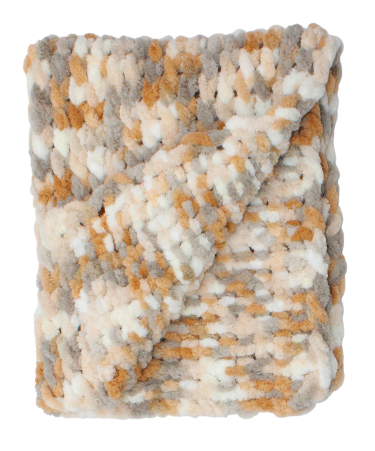 Rankomis megztas pledas „Alize Puffy“, 110x170 cm (Smėlio/Pilka mozaika)