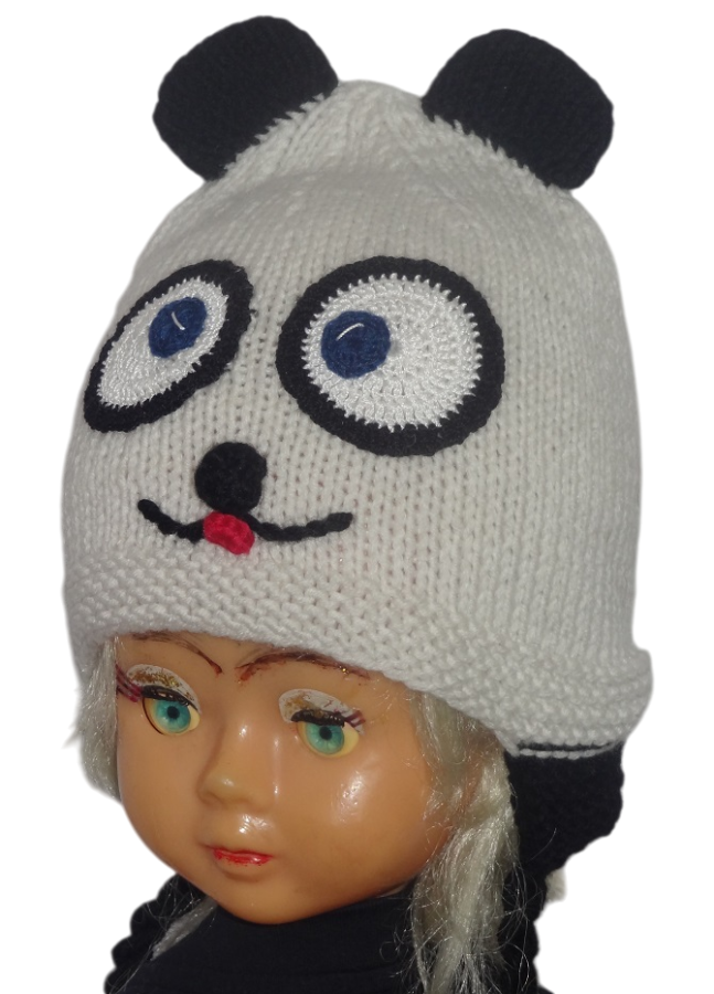 Megzta kepurė su raištukais vaikui Panda 2-3 m.