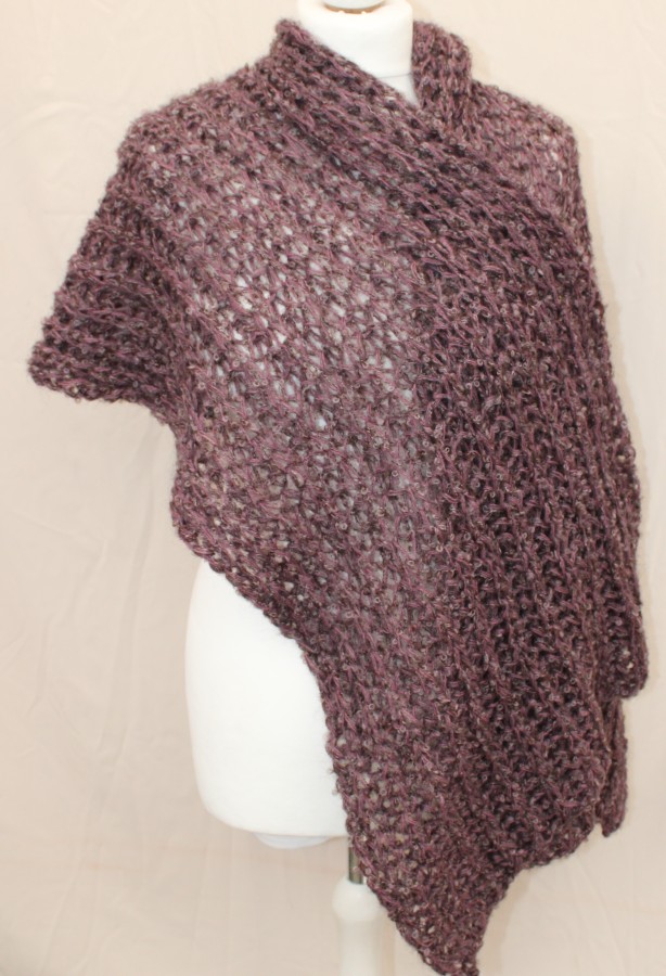 Megztas ilgas šalikas su vilna alyvinis rudas