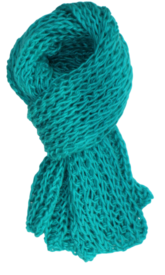 Megztas ilgas turkio spalvos ryškus šalikas