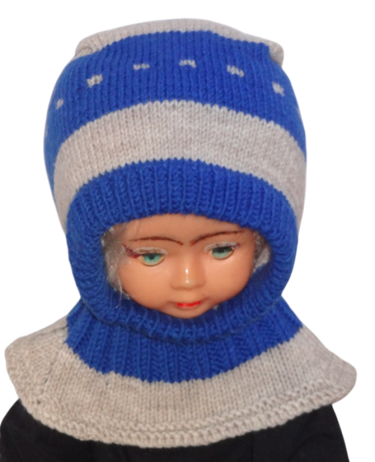 Megztas šalmukas vaikui Mėlynas pilkas 5-7 m.