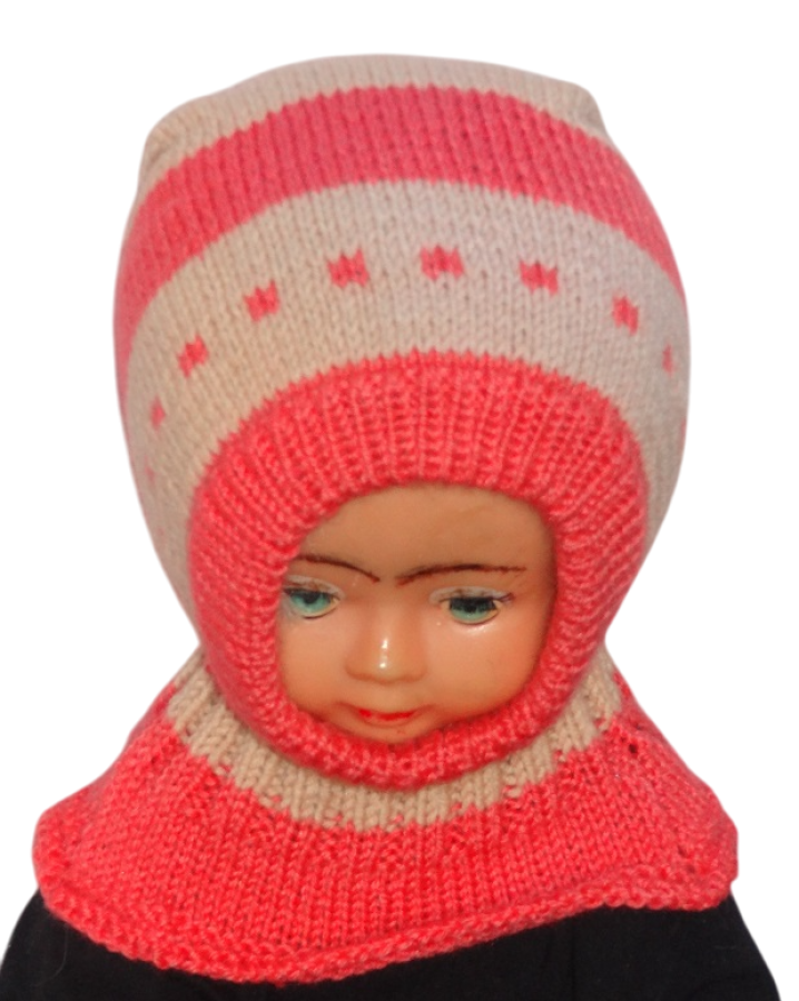 Megztas šalmukas vaikui Rožinis rudas 5-7 m.