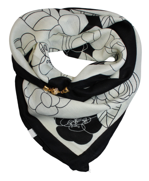 Medvilninė skarelė su magnetiniu užsegimu baltos gėlės s927