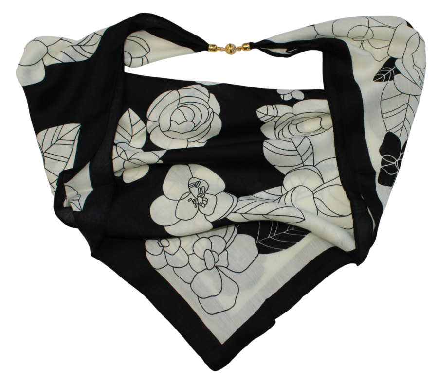 Medvilninė skarelė su magnetiniu užsegimu baltos gėlės s927