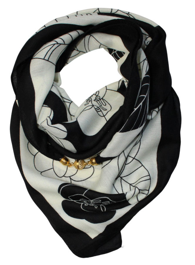 Medvilninė skarelė su magnetiniu užsegimu baltos gėlės s927