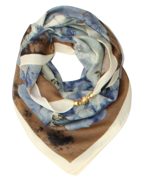 Medvilninė skarelė su magnetiniu užsegimu mėlynos gėlės s938