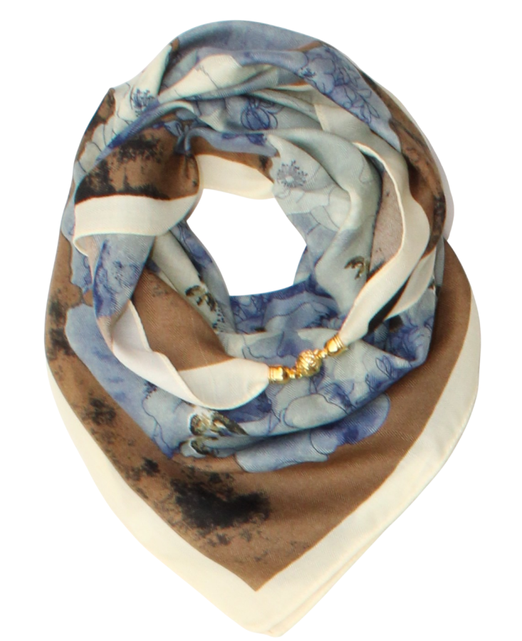 Medvilninė skarelė su magnetiniu užsegimu mėlynos gėlės s938