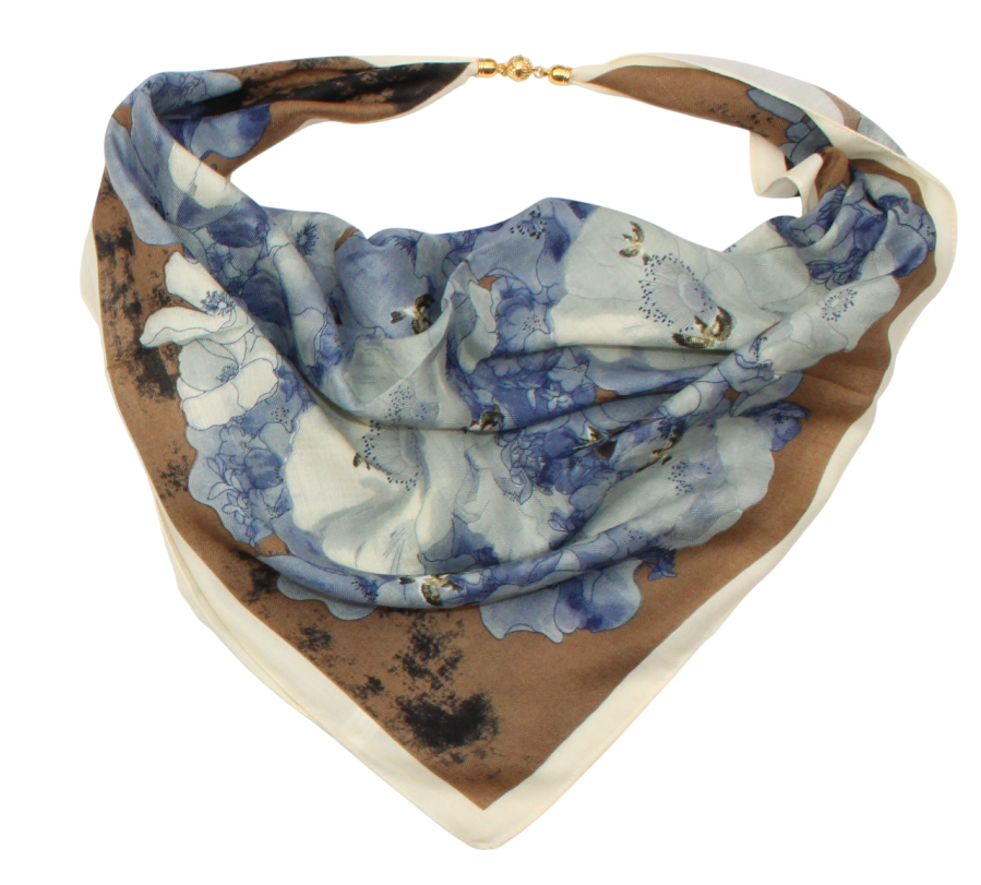 Medvilninė skarelė su magnetiniu užsegimu mėlynos gėlės s938